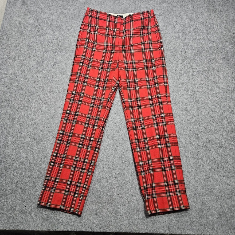J. Crew Kate Full Length Straight Leg Pants Good Tidings Red Plaid Wool Blend‎ 2